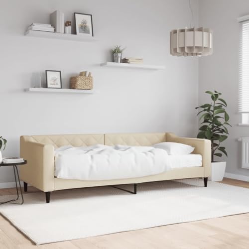 Teenpull Tagesbett mit Matratze, Creme Stoff 80x200 cm, Modernes Schlafsofa für Gästezimmer, Robustes Bettgestell aus Holz & Metall, Komfortable Schaumstoffmatratze Teenpull Tagesbett mit Matratze, Creme Stoff 80x200 cm, Modernes Schlafsofa für Gästezimmer, Robustes Bettgestell aus Holz & Metall, Komfortable Schaumstoffmatratze von Teenpull