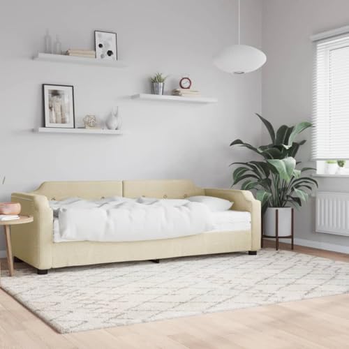 Teenpull Tagesbett mit Matratze 100x200 cm, Creme Stoff Polsterung, Stabiler Holz Metall Bettrahmen, vielseitiges Schlafsofa für Wohnzimmer und Gäste, inklusive Komfort Matratze Teenpull Tagesbett mit Matratze 100x200 cm, Creme Stoff Polsterung, Stabiler Holz Metall Bettrahmen, vielseitiges Schlafsofa für Wohnzimmer und Gäste, inklusive Komfort Matratze von Teenpull