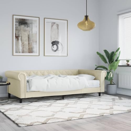 Teenpull Tagesbett mit Matratze 90x200 cm, Creme Kunstleder, Stabiler Bettrahmen, gepolsterte Basis als Schlafsofa für Wohn- und Gästezimmer, modernes Möbelstück Teenpull Tagesbett mit Matratze 90x200 cm, Creme Kunstleder, Stabiler Bettrahmen, gepolsterte Basis als Schlafsofa für Wohn- und Gästezimmer, modernes Möbelstück von Teenpull