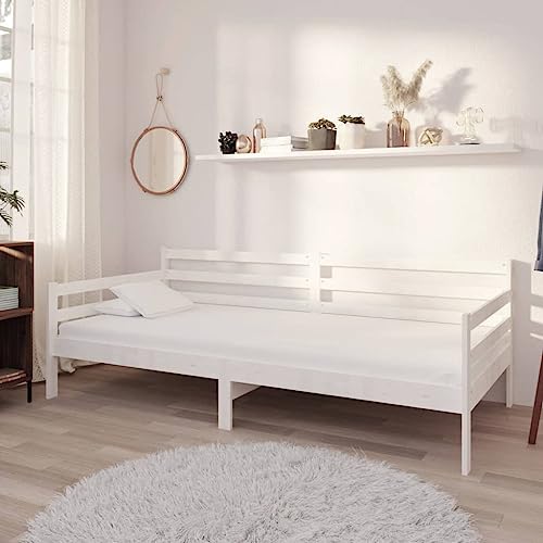 Teenpull Tagesbett mit Matratze 90x200 cm, weißes Kiefer Massivholz Schlafsofa, Robustes Bettgestell für Gästezimmer, modernes Möbelset von Teenpull