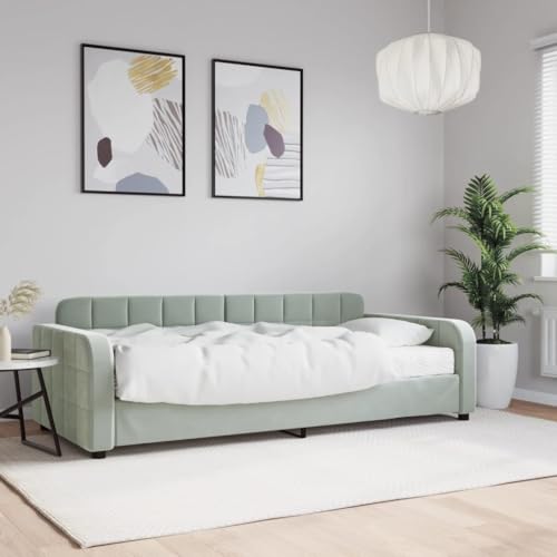 Teenpull Tagesbett mit Matratze Hellgrau 90x200 cm, vielseitiges Schlafsofa aus Samt, robuster Holz-Metall-Rahmen für Wohn- und Schlafzimmer, bequemes Polsterbett Teenpull Tagesbett mit Matratze Hellgrau 90x200 cm, vielseitiges Schlafsofa aus Samt, robuster Holz-Metall-Rahmen für Wohn- und Schlafzimmer, bequemes Polsterbett von Teenpull