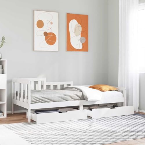 Teenpull Tagesbett mit Schubladen, Weiß, 90x190 cm, Kiefernholz, Robustes Bettgestell, multifunktionales Schlafsofa für Gästezimmer, mit Stauraum Teenpull Tagesbett mit Schubladen, Weiß, 90x190 cm, Kiefernholz, Robustes Bettgestell, multifunktionales Schlafsofa für Gästezimmer, mit Stauraum von Teenpull