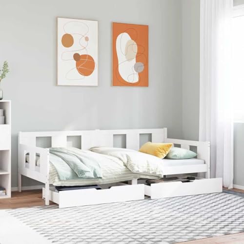 Teenpull Tagesbett mit Schubladen Weiß 90x200 cm, Kiefernholz Rahmen, Schlafsofa Bettrahmen mit Stauraum, stabil für Schlafzimmer, Wohnzimmer Teenpull Tagesbett mit Schubladen Weiß 90x200 cm, Kiefernholz Rahmen, Schlafsofa Bettrahmen mit Stauraum, stabil für Schlafzimmer, Wohnzimmer von Teenpull