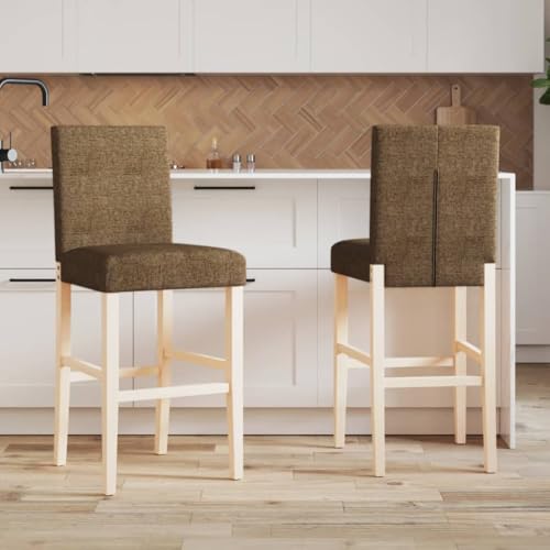 Teenpull Taupe Fabric Upholstered Bar Stools Set of 2, Rubberwood Solid Wood Counter Height Chairs for Kitchen Dining Room, 75cm Seat with Backs von Teenpull