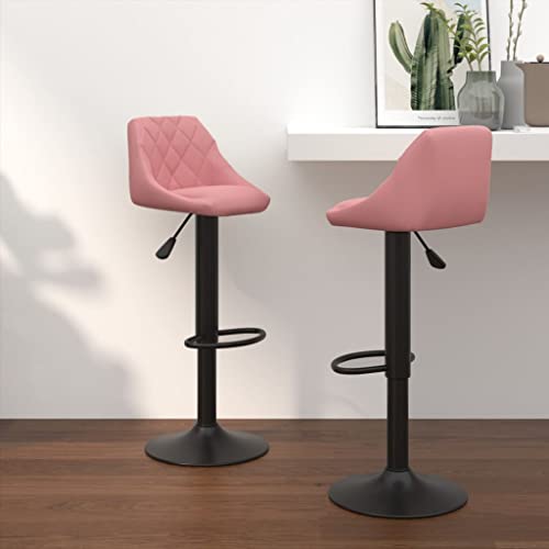 Teenpull Velvet Bar Stools Set of 2, Adjustable Swivel Counter Height Chairs for Kitchen Island Dining Room, Pink von Teenpull