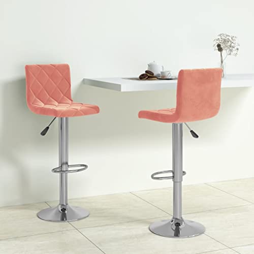 Teenpull Velvet Bar Stools Set of 2, Pink Counter Height Chairs with Swivel, Adjustable Kitchen Island Seating, Modern Dining Room Furniture von Teenpull