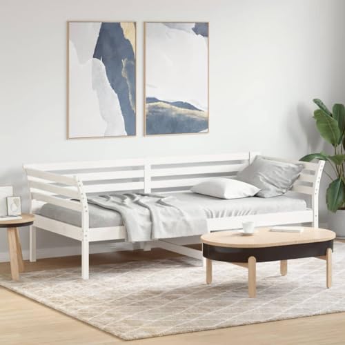 Teenpull Weißes Massivholz Tagesbett Kiefer 80x200 cm, Robustes Einzelbett mit Lattenrost, sicherer Rausfallschutz, vielseitig als Gästebett im Schlafzimmer nutzbar von Teenpull