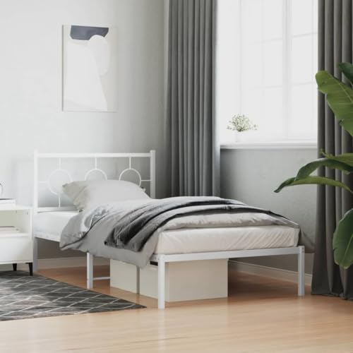Teenpull Weißes Metall-Bettgestell 100x200 cm mit stabilem Kopfteil, robustem Lattenrost und extra Stauraum, ideal für Schlafzimmer von Teenpull