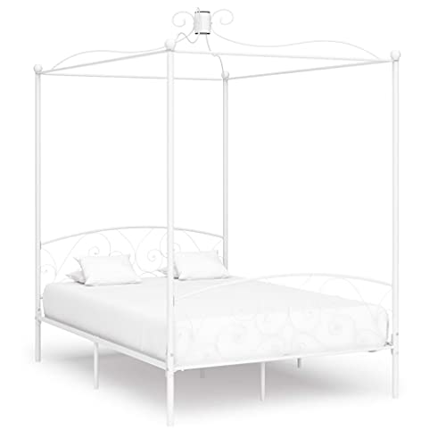 Teenpull Weißes Metall Himmelbett-Gestell 120x200 cm, eleganter Bettrahmen mit Vorhangstange für Schlafzimmer Möbel, Stabiler Rahmen mit Lattenrost Basis für erholsamen Schlaf. von Teenpull