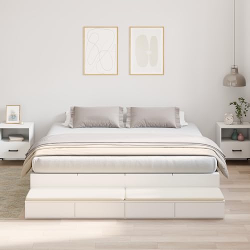 Teenpull Weißes Stauraum Bettgestell 180x200 cm, Modernes Bett mit 8 Schubladen, Robustes Plattformbett für Erwachsene, Schlafzimmer Möbel, Langlebige Holzkonstruktion von Teenpull