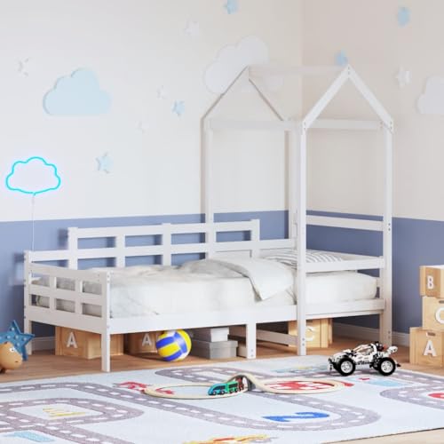 Teenpull Weißes Tagesbett 80x200 cm aus Massivholz Kiefer mit Dachgestell, vielseitiges Schlafsofa für Kinderzimmer und Gästezimmer, Robustes Bettgestell mit Lattenrost und Stauraum Teenpull Weißes Tagesbett 80x200 cm aus Massivholz Kiefer mit Dachgestell, vielseitiges Schlafsofa für Kinderzimmer und Gästezimmer, Robustes Bettgestell mit Lattenrost und Stauraum von Teenpull