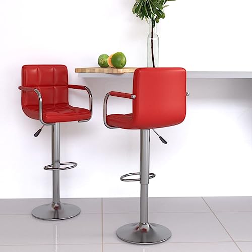 Teenpull Wine Red Faux Leather Bar Stools Set of 2, Adjustable Swivel Kitchen Counter Chairs with Backs for Dining Room von Teenpull