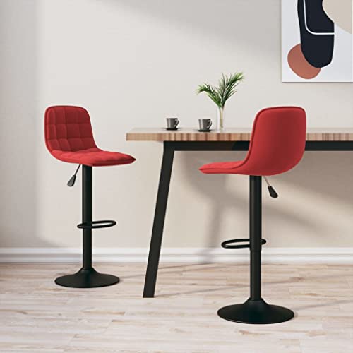 Teenpull Wine Red Velvet Bar Stools Set, Adjustable Swivel Kitchen Counter Chairs with Footrest, Modern Dining Room Seating von Teenpull