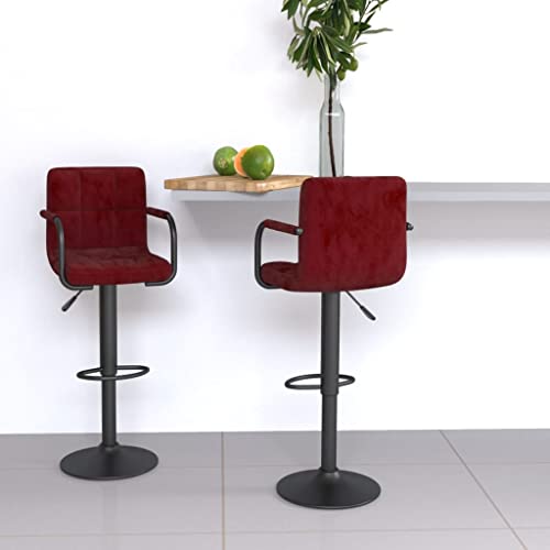 Teenpull Wine Red Velvet Bar Stools Set of 2, Adjustable Swivel Counter Height Chairs for Kitchen Island Dining Room von Teenpull