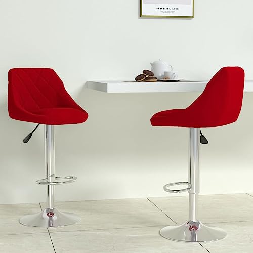 Teenpull Wine Red Velvet Bar Stools Set of 2, Adjustable Swivel Counter Height Chairs for Kitchen Island Dining Room von Teenpull
