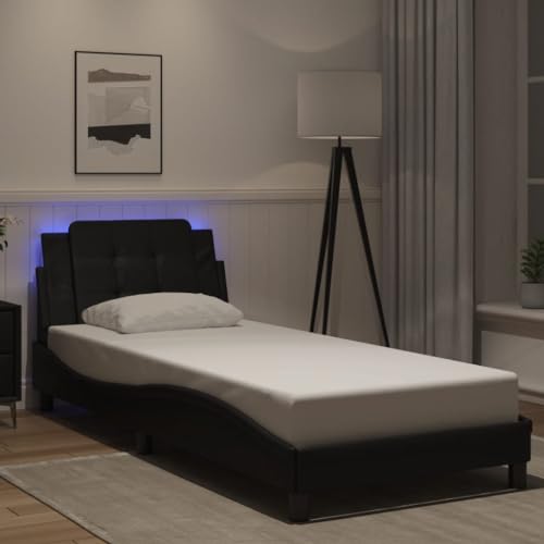 Teenpull Zadar Bettgestell 80x200 cm, Schwarz, Kunstleder, mit LED-Beleuchtung, Kopfteil-Kissen, modernes Plattform-Design, für Schlafzimmer, ohne Matratze von Teenpull