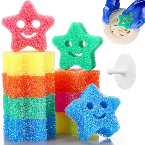 Teenyyou 10 Stück Smile Face Scrub Sponge Bulk Happy Face Cleaning Temperature Controlled Kitchen Sponge with Holder for Dishes Household Kitchen Cleaning Supplies (Star Shape) von Teenyyou