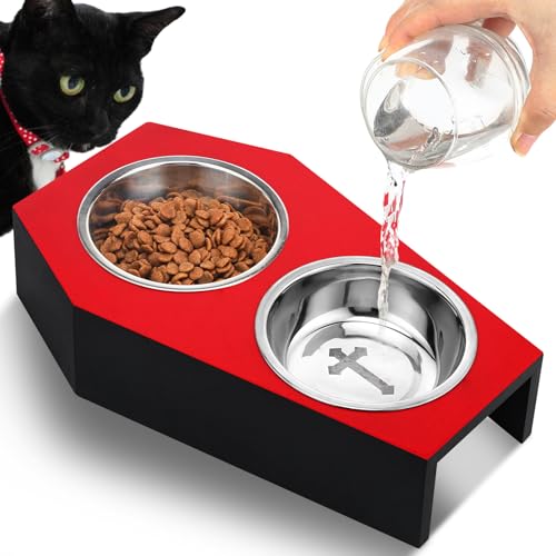 Teenyyou Gothic-Katzen-Futterschüssel, 5° erhöhter Holzsarg, Katzennapf für den Innenbereich, mit 2 Edelstahl-Lebensmittel-Wasservorräten für Weihnachten, Tierliebhaber, Geschenk Teenyyou Gothic-Katzen-Futterschüssel, 5° erhöhter Holzsarg, Katzennapf für den Innenbereich, mit 2 Edelstahl-Lebensmittel-Wasservorräten für Weihnachten, Tierliebhaber, Geschenk von Teenyyou