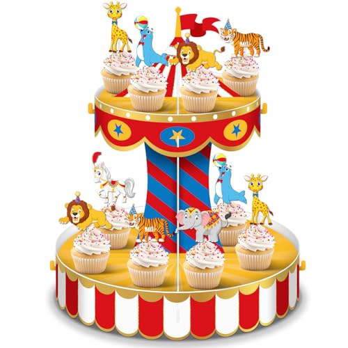 Teenyyou Karneval Zirkus Cupcake Ständer Party Dekorationen mit 24 Cupcake Toppers Zirkus Thema Kuchenhalter Zelt Tortenständer Dessertturm für Karneval Geburtstag Party Supplies Teenyyou Karneval Zirkus Cupcake Ständer Party Dekorationen mit 24 Cupcake Toppers Zirkus Thema Kuchenhalter Zelt Tortenständer Dessertturm für Karneval Geburtstag Party Supplies von Teenyyou