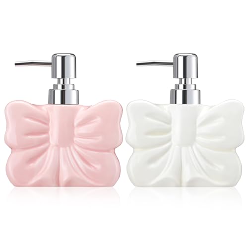 Teenyyou Keramik-Seifenspender in Schleifenform, niedlich, weiß und rosa, Kokettschleife, Handdesinfektionsmittel, Flasche, 340 ml, Handseifenspender mit Pumpe, Badezimmer, Lotionspender für Teenyyou Keramik-Seifenspender in Schleifenform, niedlich, weiß und rosa, Kokettschleife, Handdesinfektionsmittel, Flasche, 340 ml, Handseifenspender mit Pumpe, Badezimmer, Lotionspender für von Teenyyou