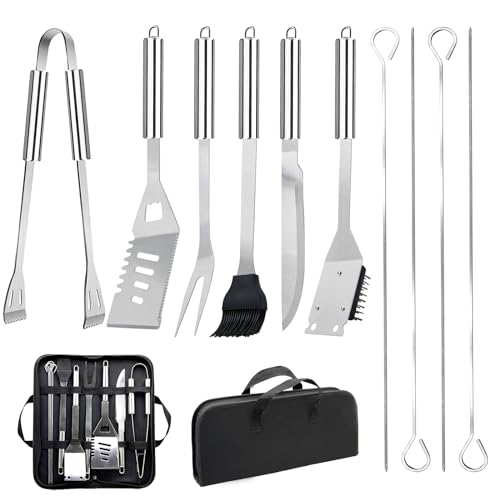 11-teiliges Grillbesteck-Set aus Edelstahl – Praktisches Grillzubehör-Set mit Tragbarer Tasche – Grill-Werkzeuge für Camping und Picknick im Freien von Teenza