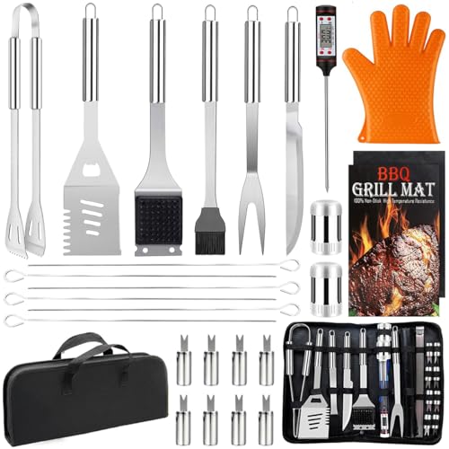28-teilige Edelstahl Grillzubehör Set, Umfassendes Grillbesteck für das Grillen im Freien, Camping, Grillset Grillgeschenke für Männer zu Vatertag, Geburtstagen und Weihnachten mit Aufbewahrungskoffer von Teenza