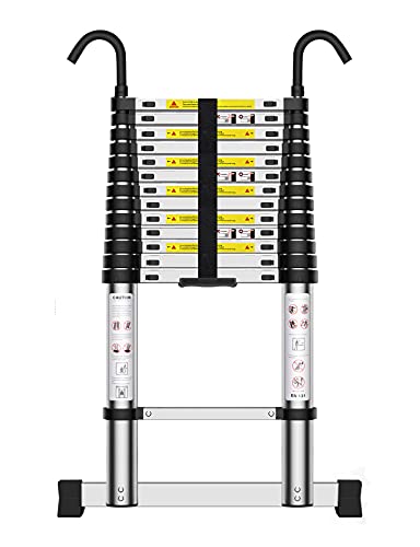 Teenza Teleskopleiter 4,1m, Aluminium-Haushaltsleiter mit Haken, TragfäHigkeit 150kg, füR Den Zugang Zum Dachboden, Zum Streichen, Zum Anlegen Eines Gartens, usw. von Teenza