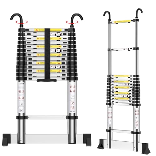 Teenza® Teleskopleiter 4,9m Aluminiumleiter, Klappleiter, Stabiler Haken, 150 kg Last, Norm EN131 von Teenza