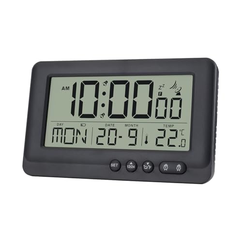 Teepacioka Funkwecker Digital mit Automatische Zeit, Datum, 5-Minuten Snooze, Temperaturanzeige, Kunststoff Digitaler Wecker, 2 x AAA-Batterie (Nicht im Lieferumfang enthalten) (Schwarz) von Teepacioka