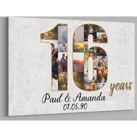 16 Jahre Jubiläumsgeschenke Benutzerdefinierte Collage Foto Leinwand Personalisierte Wandkunst Hochzeitstag Geschenk Verheiratet Frau Mann von TeerrificGift