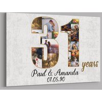 31 Jahre Jubiläumsgeschenke Benutzerdefinierte Collage Foto Leinwand Personalisierte Wandkunst Hochzeitstag Geschenk Verheiratet Frau Mann von TeerrificGift