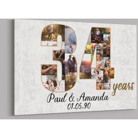 34 Jahre Jubiläumsgeschenke Benutzerdefinierte Collage Foto Leinwand Personalisierte Wandkunst Hochzeitstag Geschenk Verheiratet Frau Mann von TeerrificGift