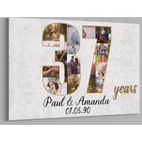 37 Jahre Jubiläumsgeschenke Benutzerdefinierte Collage Foto Leinwand Personalisierte Wandkunst Hochzeitstag Geschenk Verheiratet Frau Mann von TeerrificGift