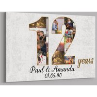 Benutzerdefinierte Collage Foto Leinwand Personalisierte Wand Kunst Hochzeitstag Geschenk 12 Jahre Verheiratet Frau Mann von TeerrificGift