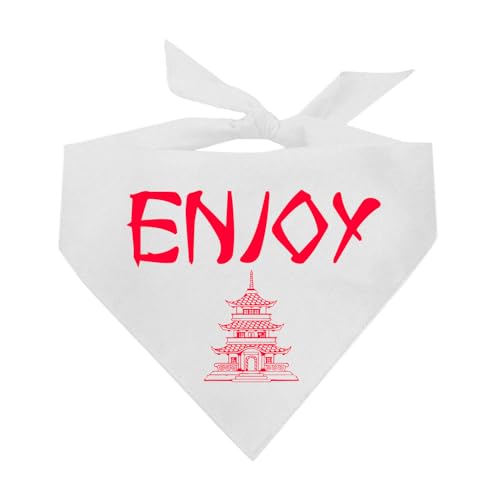 Enjoy Takeout Box Hundehalstuch, 100 % Baumwolle, verstellbares Dreieck, hergestellt in den USA, lustige chinesische Lebensmittelbox, rotes Pagoden-Design, Halloween-Kostüm, Weiß, Einheitsgröße (1370) von Tees & Tails