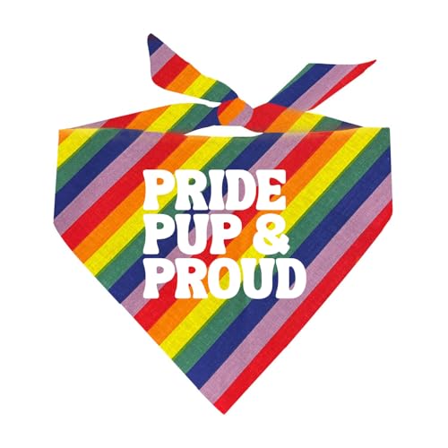 Pride Pup & Proud Hundehalstuch, 100 % Baumwolle, verstellbares Dreieck, hergestellt in den USA, Pride Day, LGBTQ+, Regenbogen, Einheitsgröße, Regenbogenstreifen (1280) von Tees & Tails