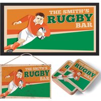 Personalisierte Rugby Bar - Matte, Untersetzer & Schild Trinken, Garten, Zuhause, Sport von TeesMugsEtc