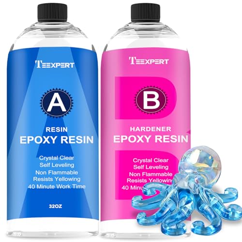Teexpert Epoxidharz mit Härter, 64OZ/1.9L Hochglanz Epoxidharz Set, Blasenfreies Beschichtungs- und Gießharz für DIY-Kunst, Schmuck, Untersetzer, Weihnachtsdekorationen, Tischplatten, Formen, Holz von Teexpert