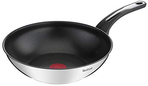 Tefal Emotion Wok-Pfanne, 28 cm, Antihaftbeschichtung, dicke Unterseite für gleichmäßige Hitzeverteilung, elegantes Design, robuster Griff, Induktion, Kochanzeige E3001904, Cranberry von Tefal