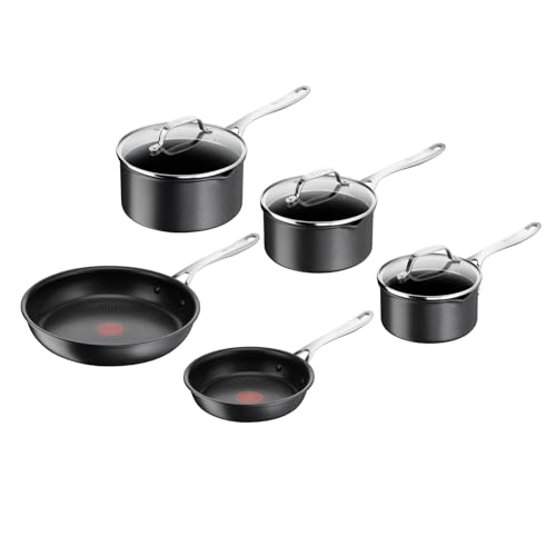 Jamie Oliver by Tefal Cook's Direct Kochgeschirr-Set, 5-tlg., Pfannenset induktionsgeeignet und backofenfest, langlebige Antihaftbeschichtung, harteloxiertes Material, Thermo-Signal, Schwarz, E017S555 von Tefal