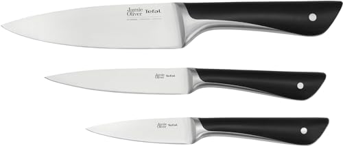 Jamie Oliver by Tefal K267S3 3-teiliges Messerset | Kochmesser | Universalmesser | Schälmesser | hohe Schneideleistung | unverwechselbares Design | widerstandsfähige Klingen | Edelstahl/Schwarz von Tefal