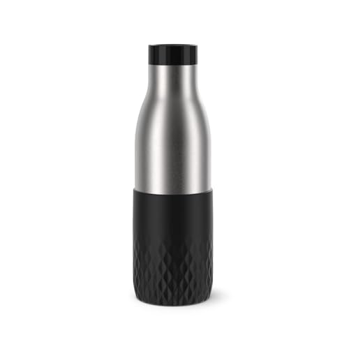 TEFAL Bludrop Flasche, 0,5 Liter, schwarze Hülse, Thermo, Edelstahl, Silikon auslaufsicher, nachhaltig, N3110510 von Tefal
