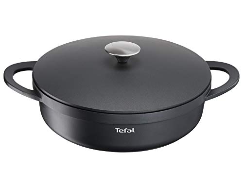 TEFAL E21872 TRATTORIA Servierpfanne 28cm | Aluguss | Gussdeckel | Antihaft-Beschichtung | gute Wärmespeicherung | Silikon Griffschutz inklusive | Schmorpfanne | induktionsgeeignet von Tefal