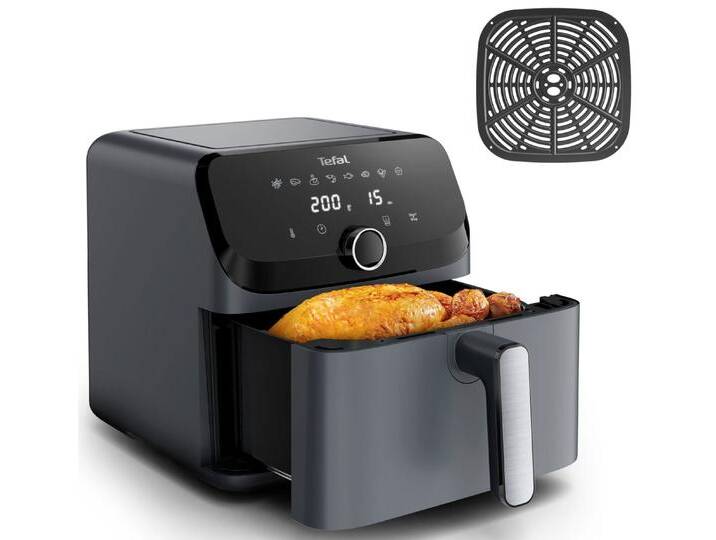 TEFAL Heissluftfritteuse Tefal EY855B Easy Fry Mega Heißluftfritteuse , grau (edelstahl), B:31cm H:31,5cm T:39,6cm, Fritteusen, 8 voreingestellte Programme, extragroßes Fassungsvermögen, EY855B von Tefal