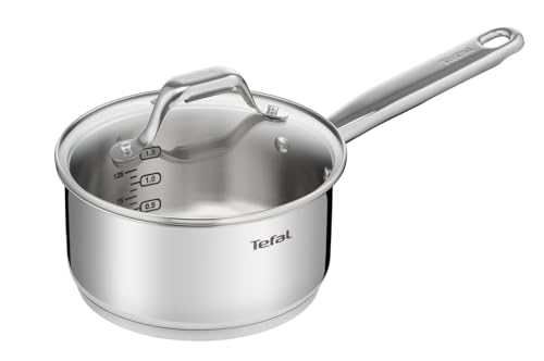 TEFAL Kochtopf Stielkasserolle 18 cm mit Glasdeckel | Topf mit 2,1 L Fassungsvermögen | Milchtopf mit Induktionsboden aus Edelstahl poliert | Spülmaschinengeeignet | alle Herarten auch Induktion von Tefal