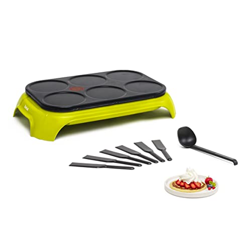 Tefal PY5593 Crep'Party Colormania Crêpemaker | Platte mit 6 Crêpe-Mulden | Thermo-Spot-Temperaturindikator | inkl. 6 Spatel und eine Kelle | Gelb/Schwarz von Tefal