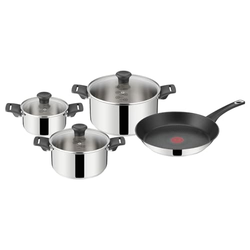 TEFAL Topf und Pfannenset | 7-Teiliges Set E321S7 | Edelstahl Kochtöpfe Ø 16 cm, 20 cm und 24 cm jeweils mit Deckel und Antihaft Bratpfanne Ø 28 cm | alle Herdarten auch Induktion von Tefal