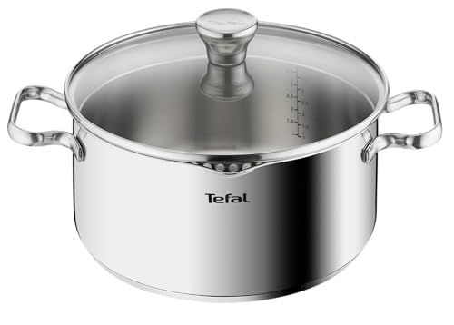 Tefal A70546 Duetto Kochtopf | 24 cm | induktionsgeeignet | einfache Reinigung in der Spülmaschine | Messskala | Glasdeckel zum Abgießen | Edelstahl von Tefal