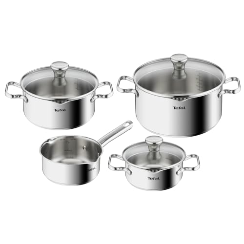 Tefal Duetto Edelstahl Kochtopfset, 7-teilig, Töpfe induktionsgeeignet, für alle Herdarten geeignet, Kochtöpfe für Ceranfeld, backofengeeignet (außer Deckel), spülmaschinengeeignet, A705A8 von Tefal
