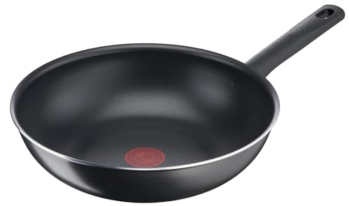 Tefal Day by Day On Wokpfanne 28 cm, Antihaftbeschichtung, Thermo-Signal bei idealer Brattemperatur, nicht induktionsgeeignet, tiefe Form, Aluminium, B56419 von Tefal